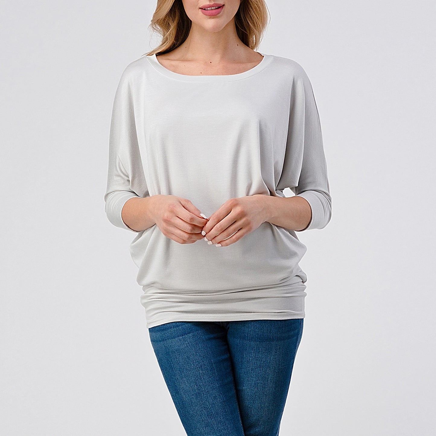 3/4 Dolman Sleeve Jersey Top - Silver Gray