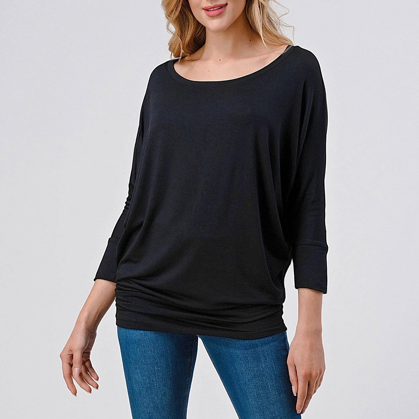 3/4 Dolman Sleeve Jersey Top - Black