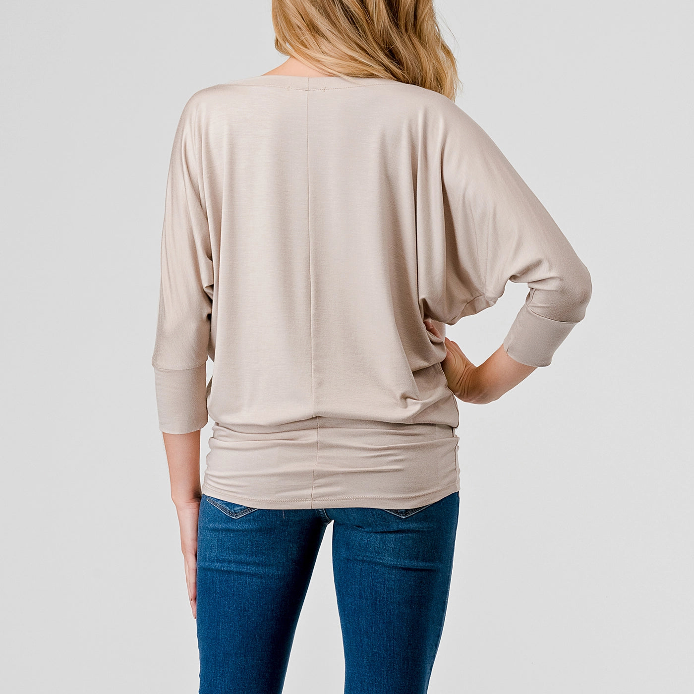3/4 Dolman Sleeve Jersey Top - Light Taupe