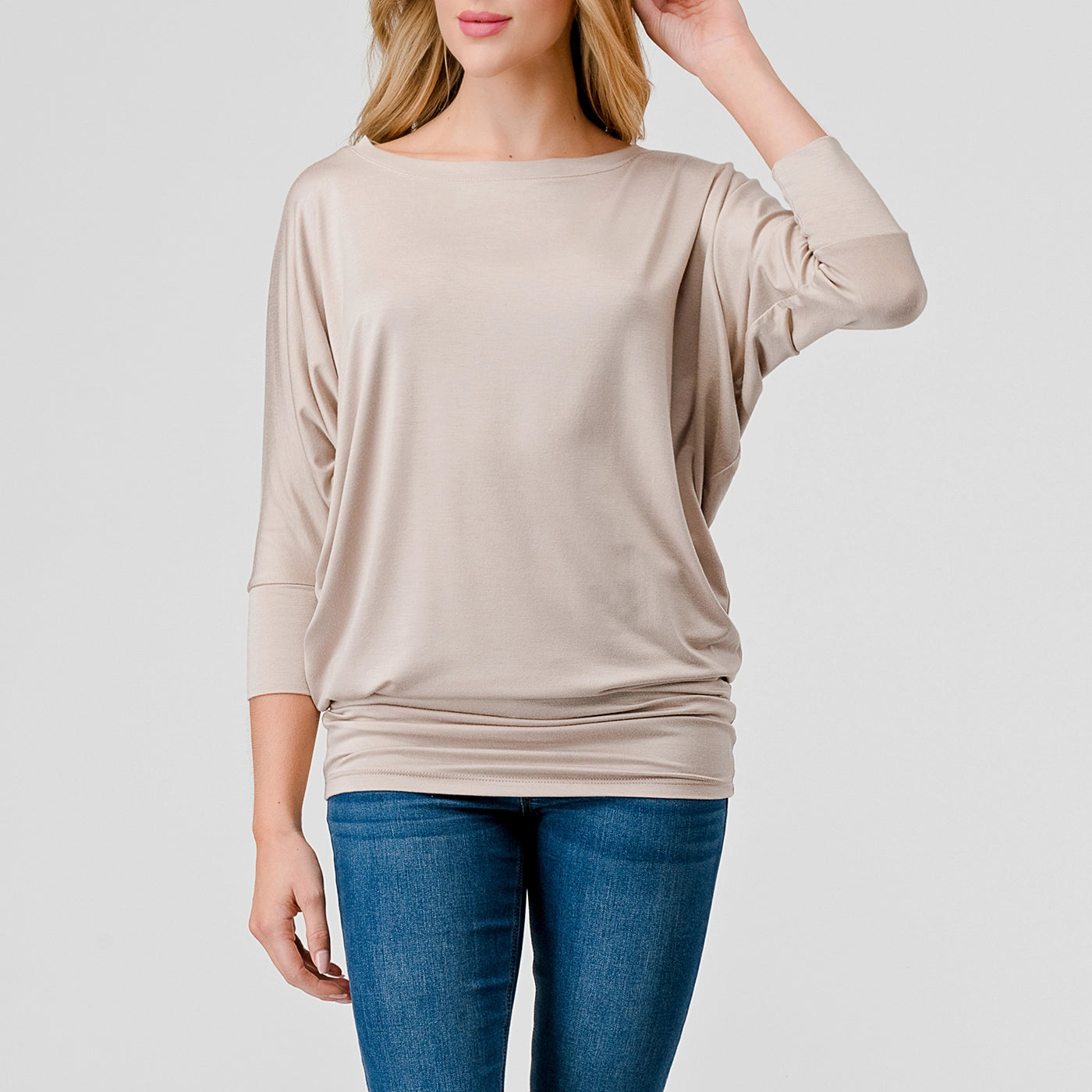 3/4 Dolman Sleeve Jersey Top - Light Taupe