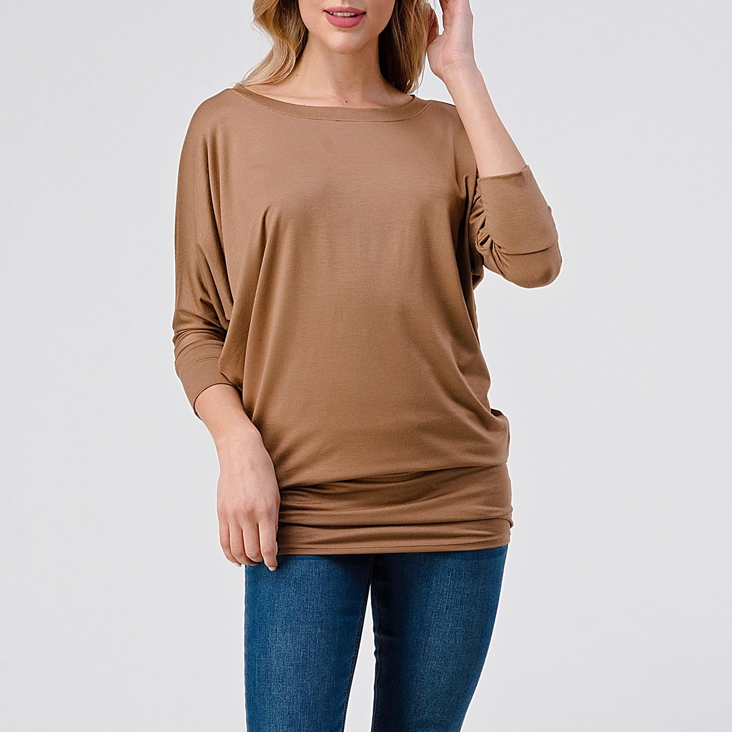 3/4 Dolman Sleeve Jersey Top - Cocoa Brown
