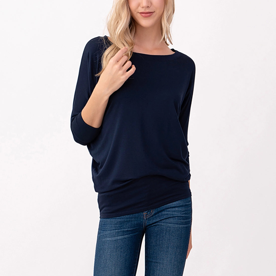 3/4 Dolman Sleeve Jersey Top - Navy