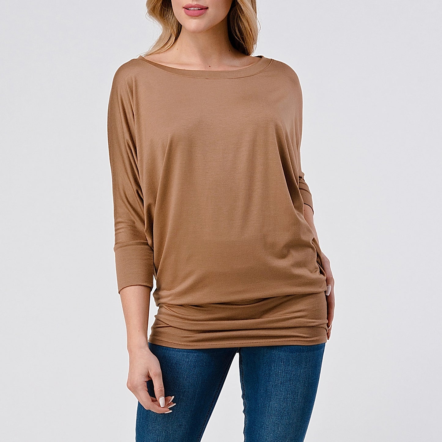 3/4 Dolman Sleeve Jersey Top - Cocoa Brown
