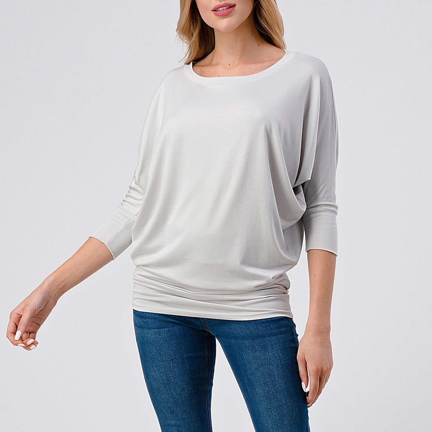 3/4 Dolman Sleeve Jersey Top - Silver Gray