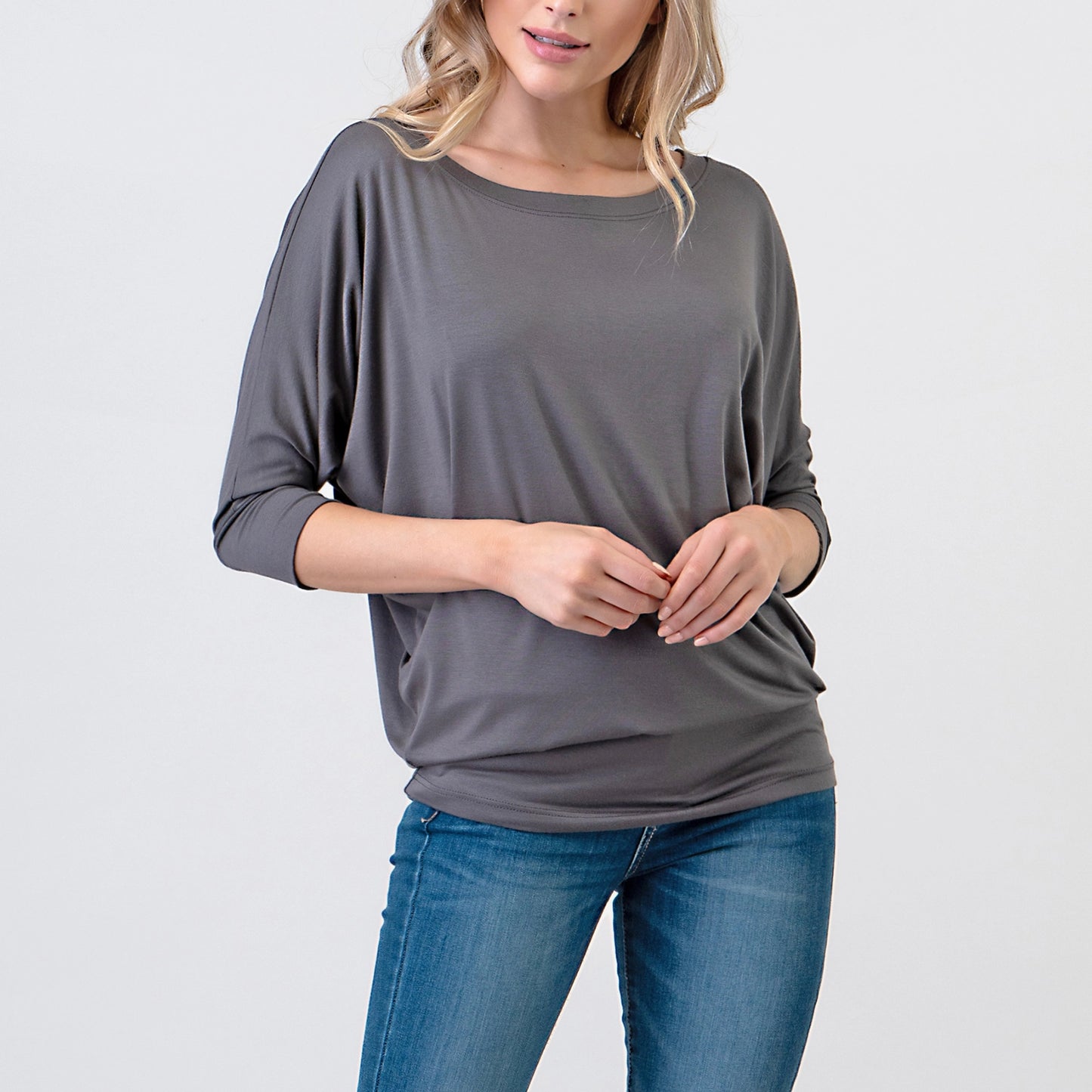 3/4 Dolman Sleeve Jersey Top - Charcoal