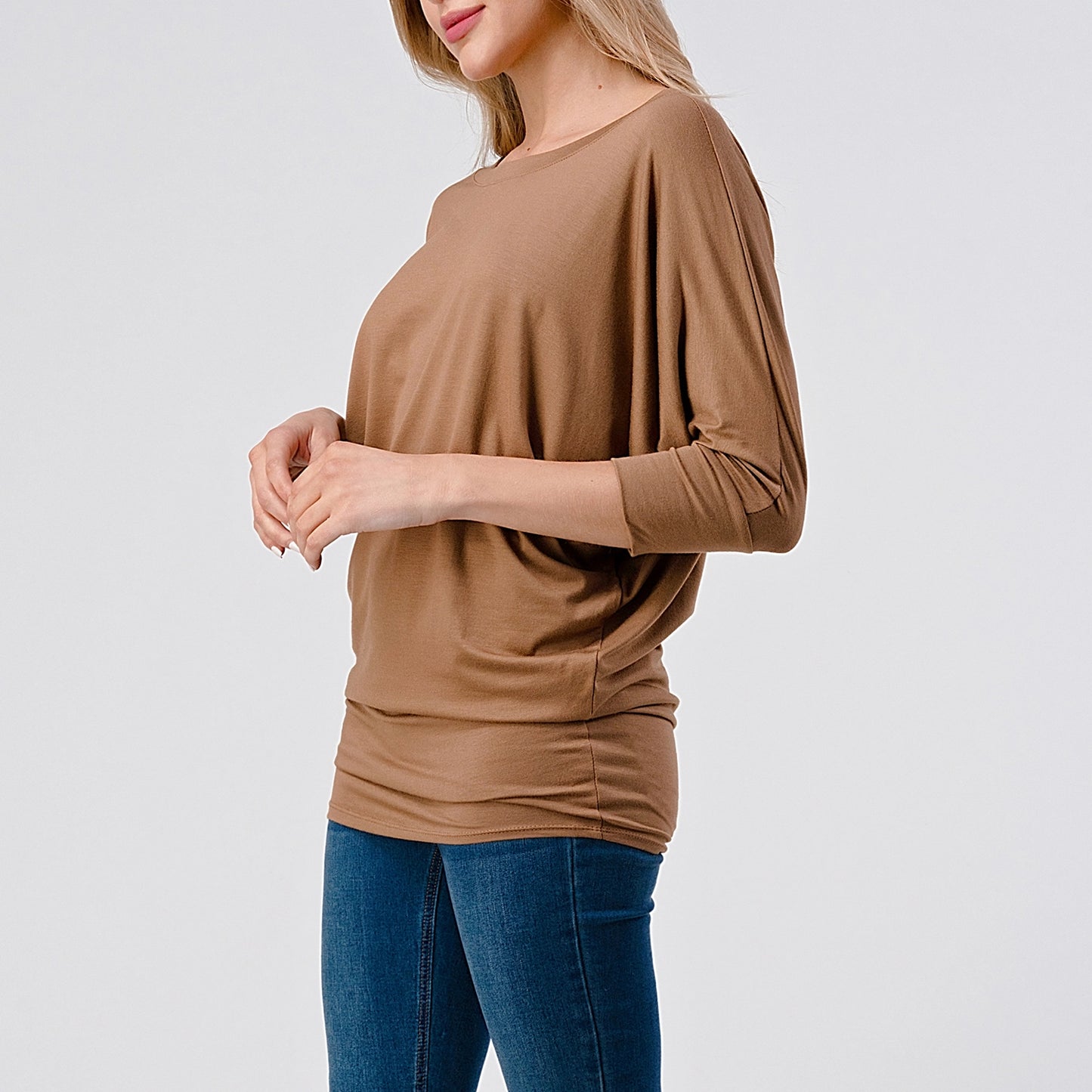 3/4 Dolman Sleeve Jersey Top - Cocoa Brown