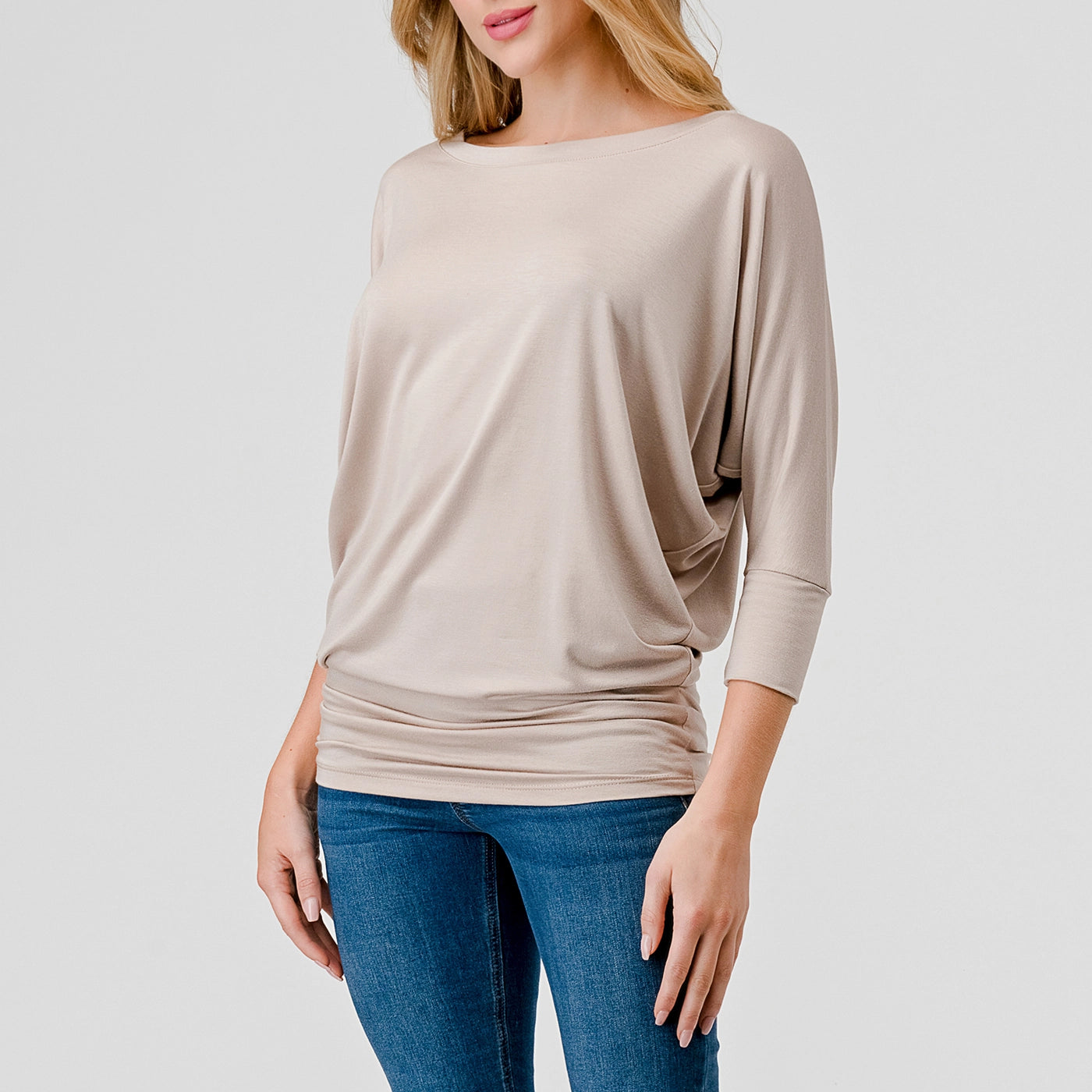 3/4 Dolman Sleeve Jersey Top - Light Taupe