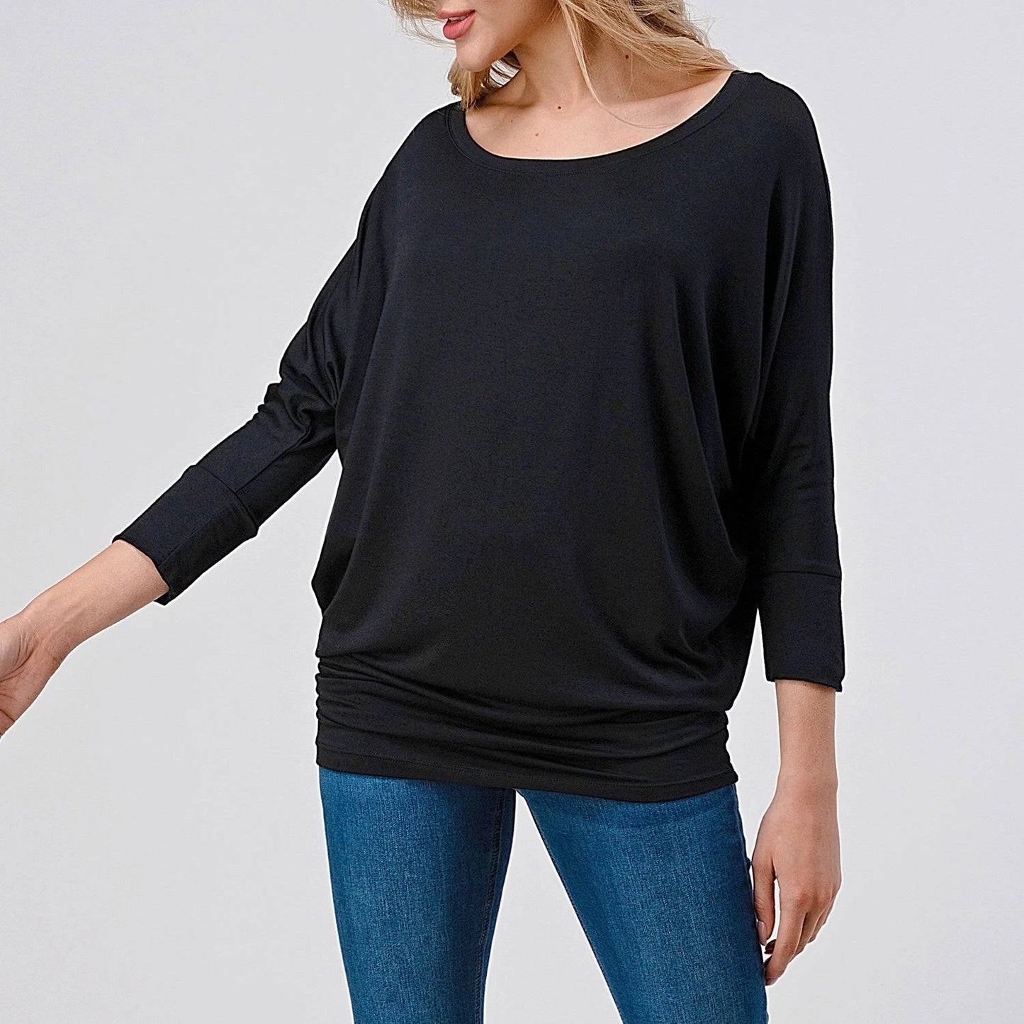 3/4 Dolman Sleeve Jersey Top - Black