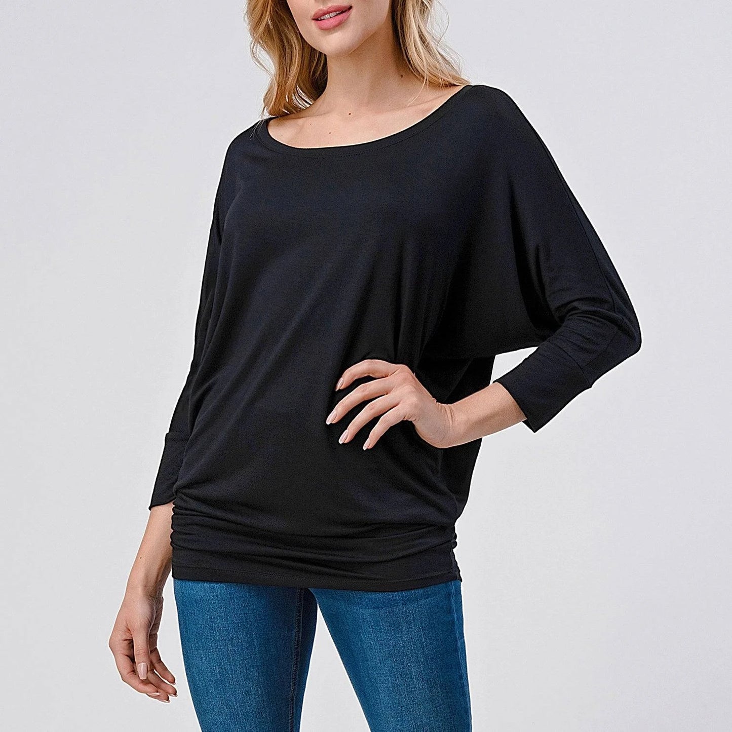 3/4 Dolman Sleeve Jersey Top - Black