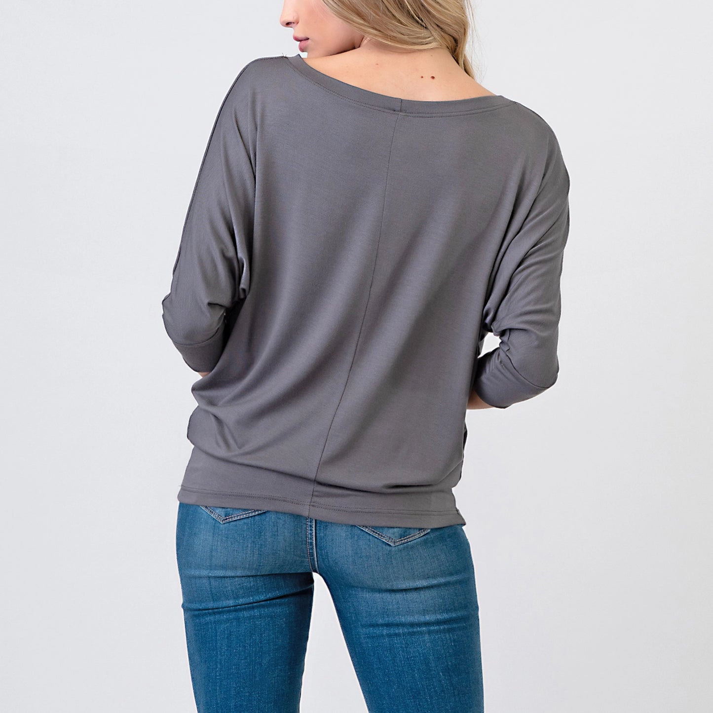 3/4 Dolman Sleeve Jersey Top - Charcoal