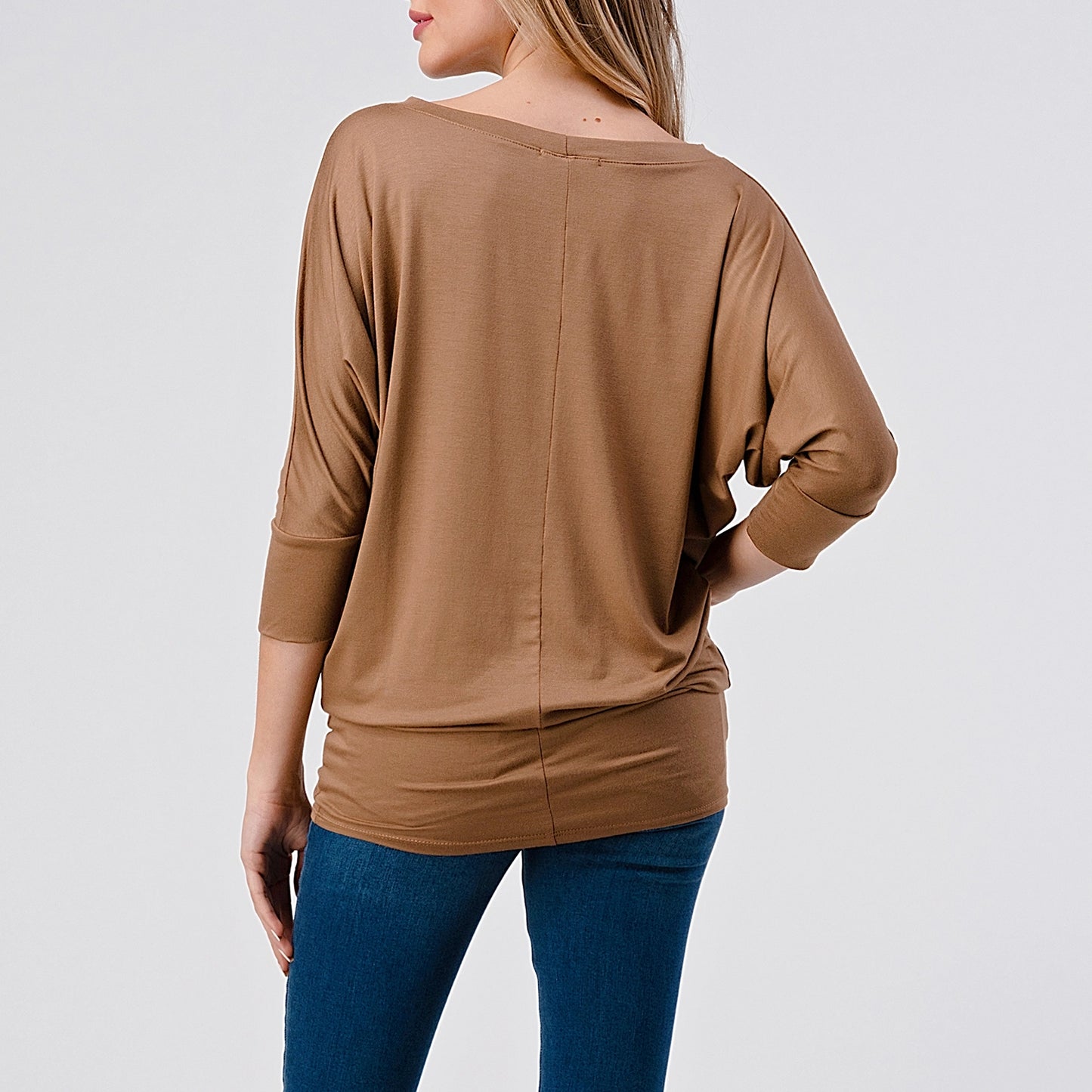 3/4 Dolman Sleeve Jersey Top - Cocoa Brown