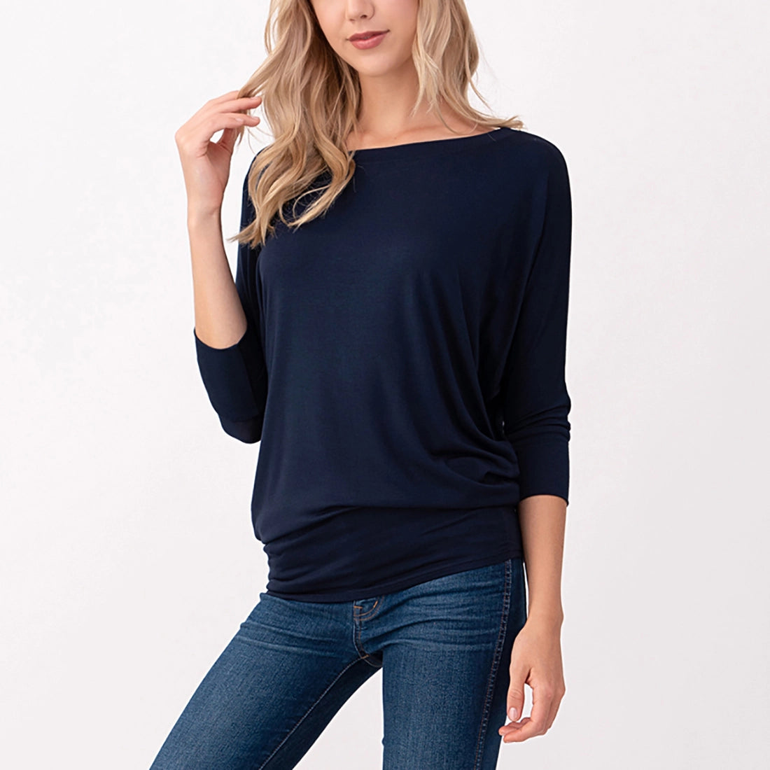 3/4 Dolman Sleeve Jersey Top - Navy