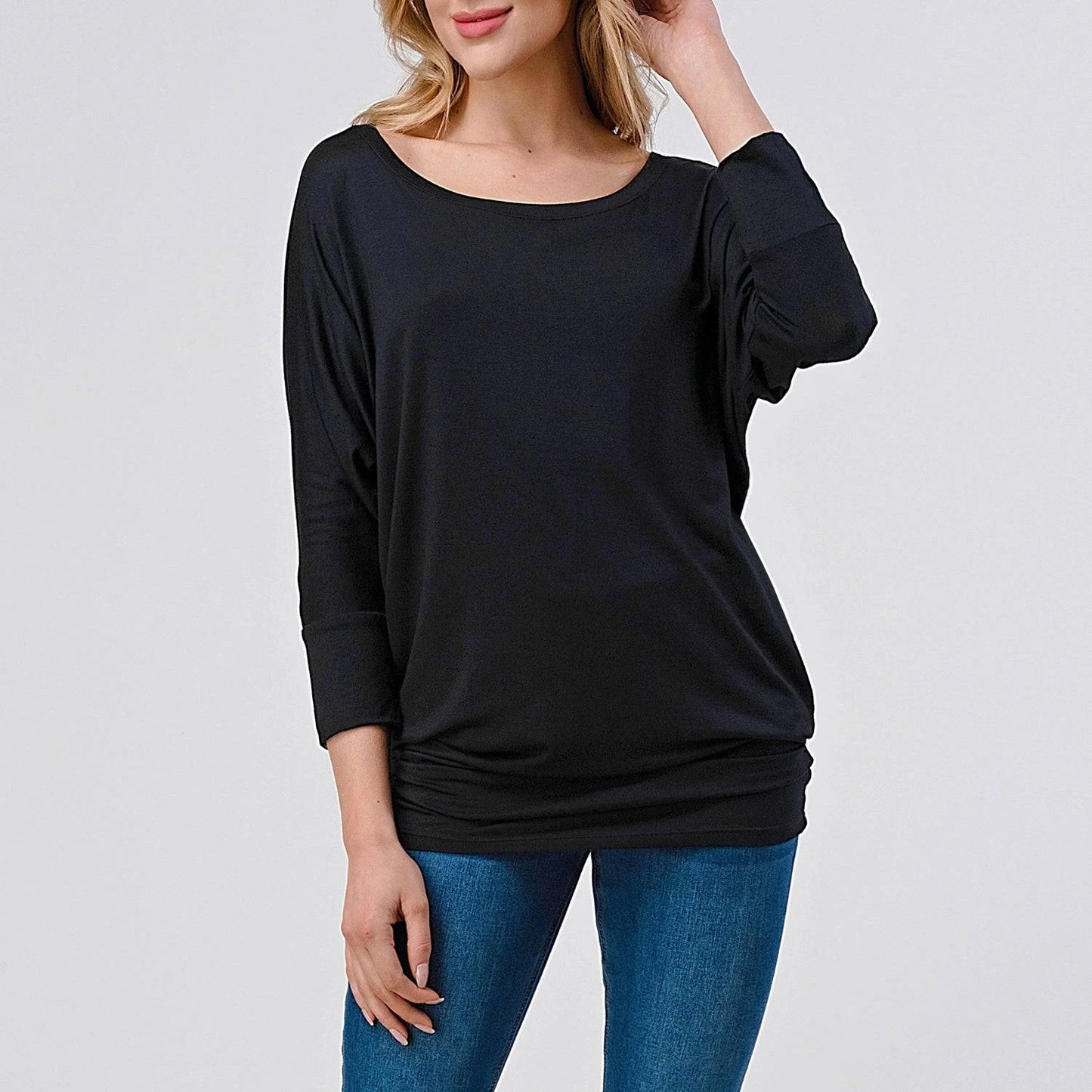 3/4 Dolman Sleeve Jersey Top - Black