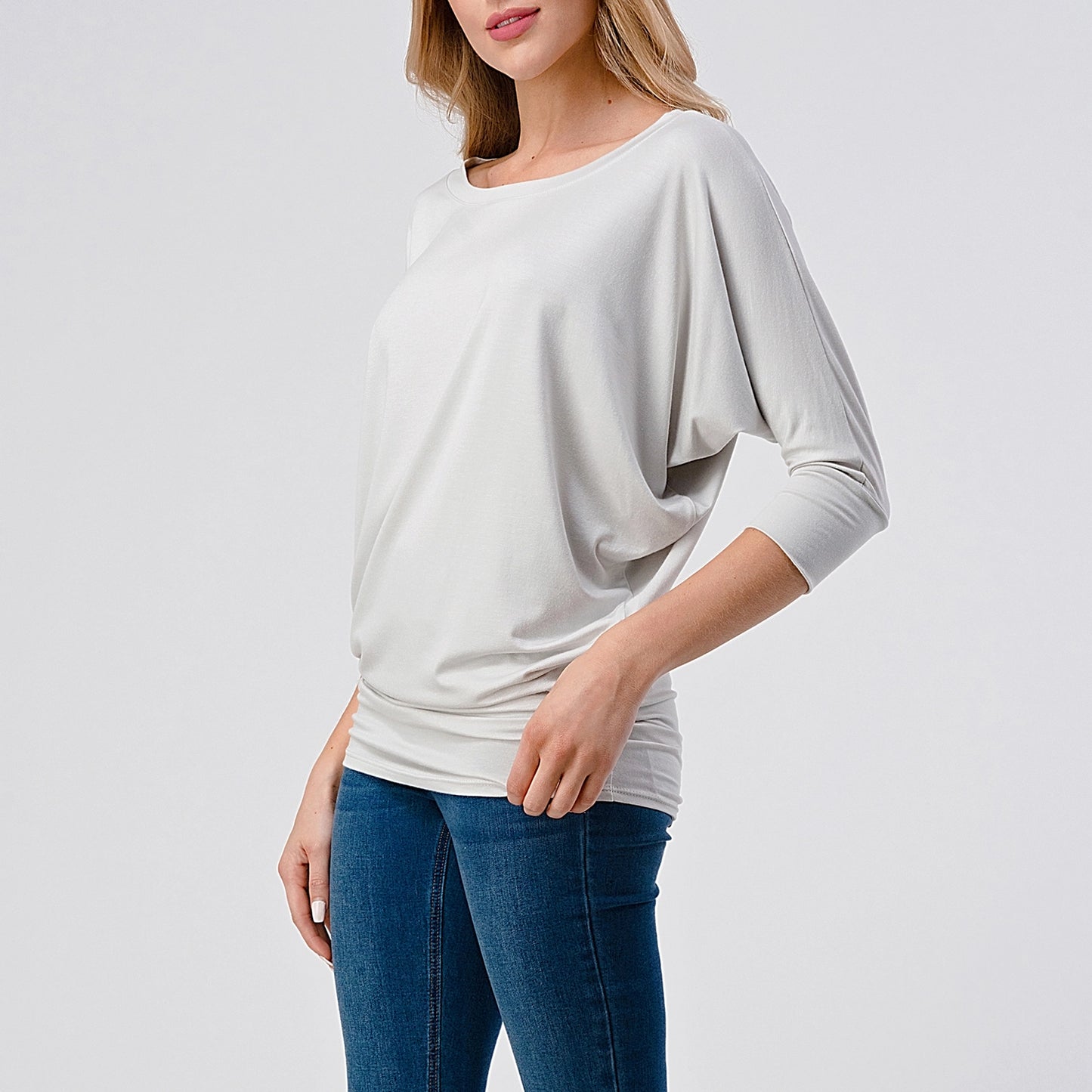 3/4 Dolman Sleeve Jersey Top - Silver Gray