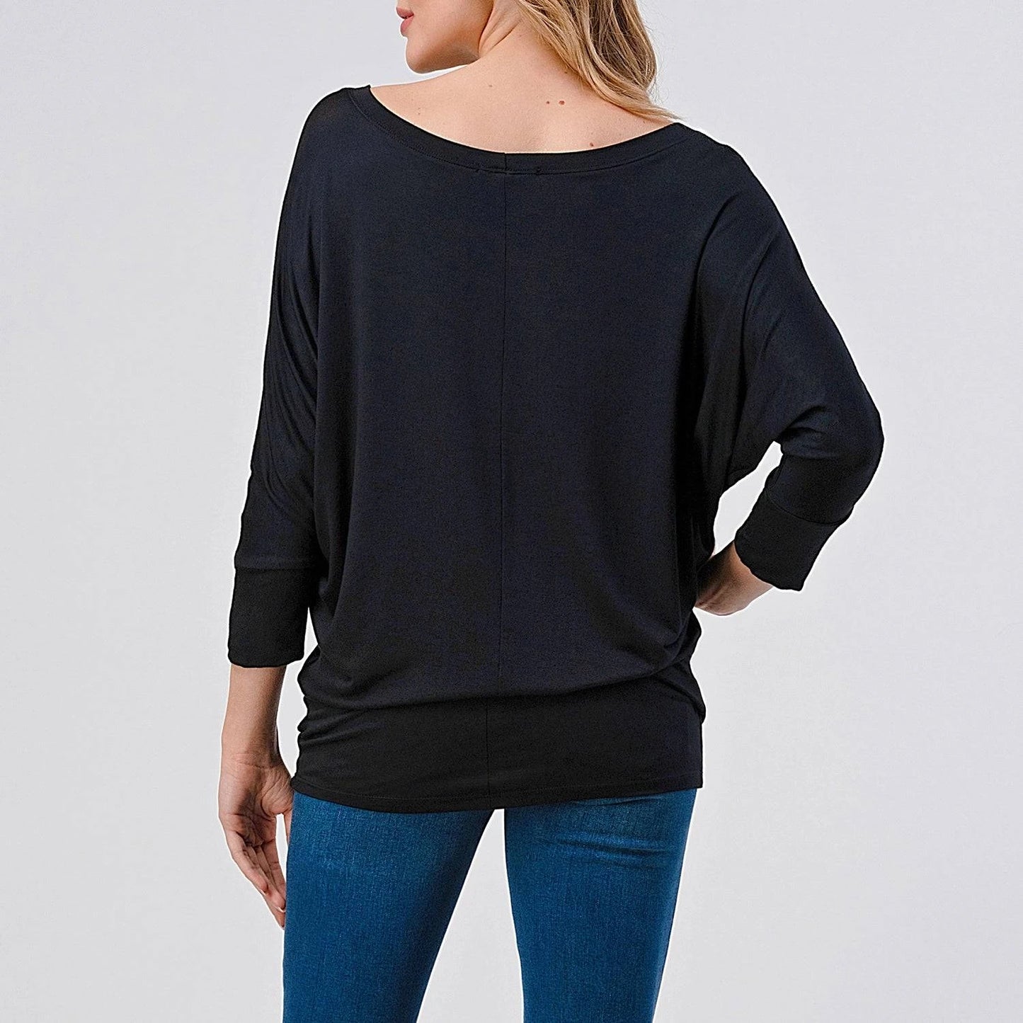 3/4 Dolman Sleeve Jersey Top - Black