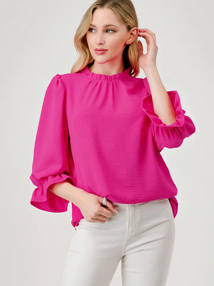 Paisley Ruffle Collar Neck 3/4 Sleeve Blouse - Mama Said Boutique
