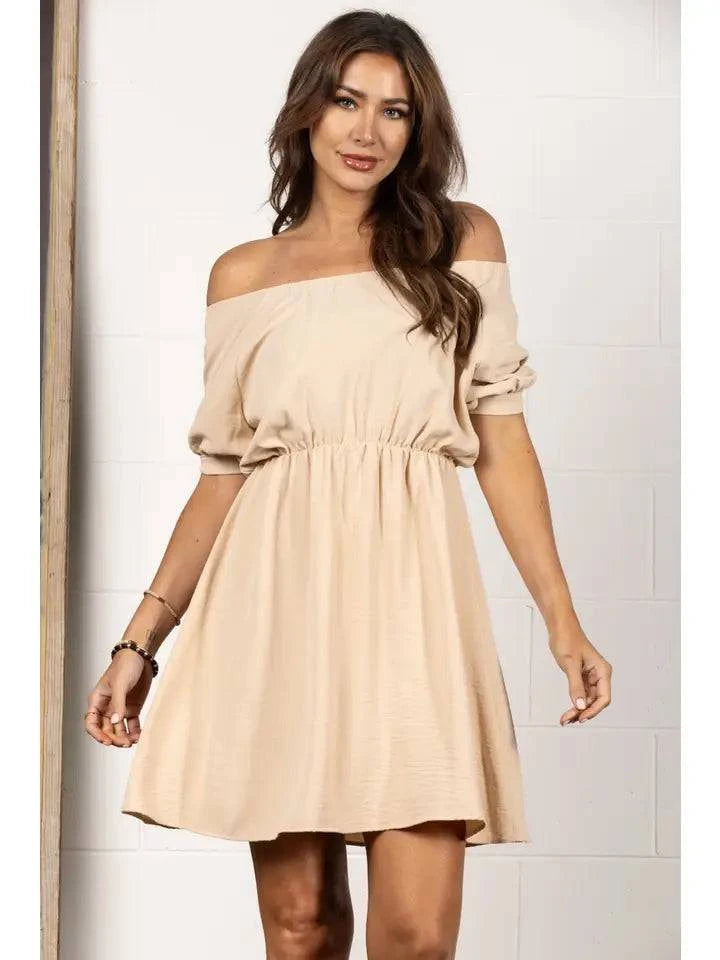 Taupe off-shoulder dress - Mama Said Boutique