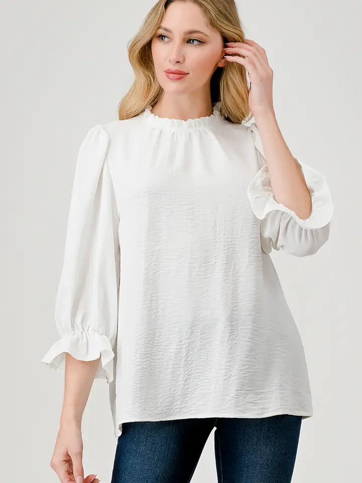 Paisley Ruffle Collar Neck 3/4 Sleeve Blouse - Mama Said Boutique