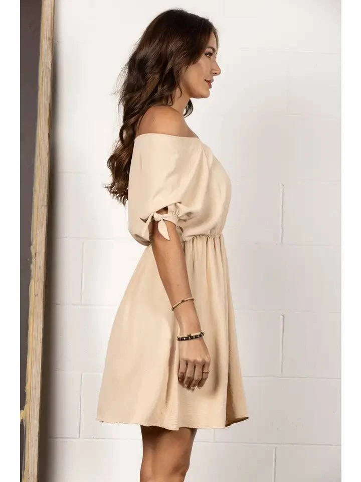 Taupe off-shoulder dress - Mama Said Boutique