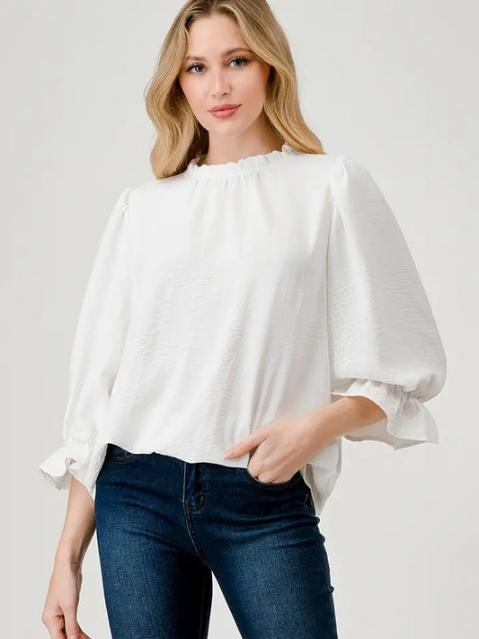 Paisley Ruffle Collar Neck 3/4 Sleeve Blouse - Mama Said Boutique