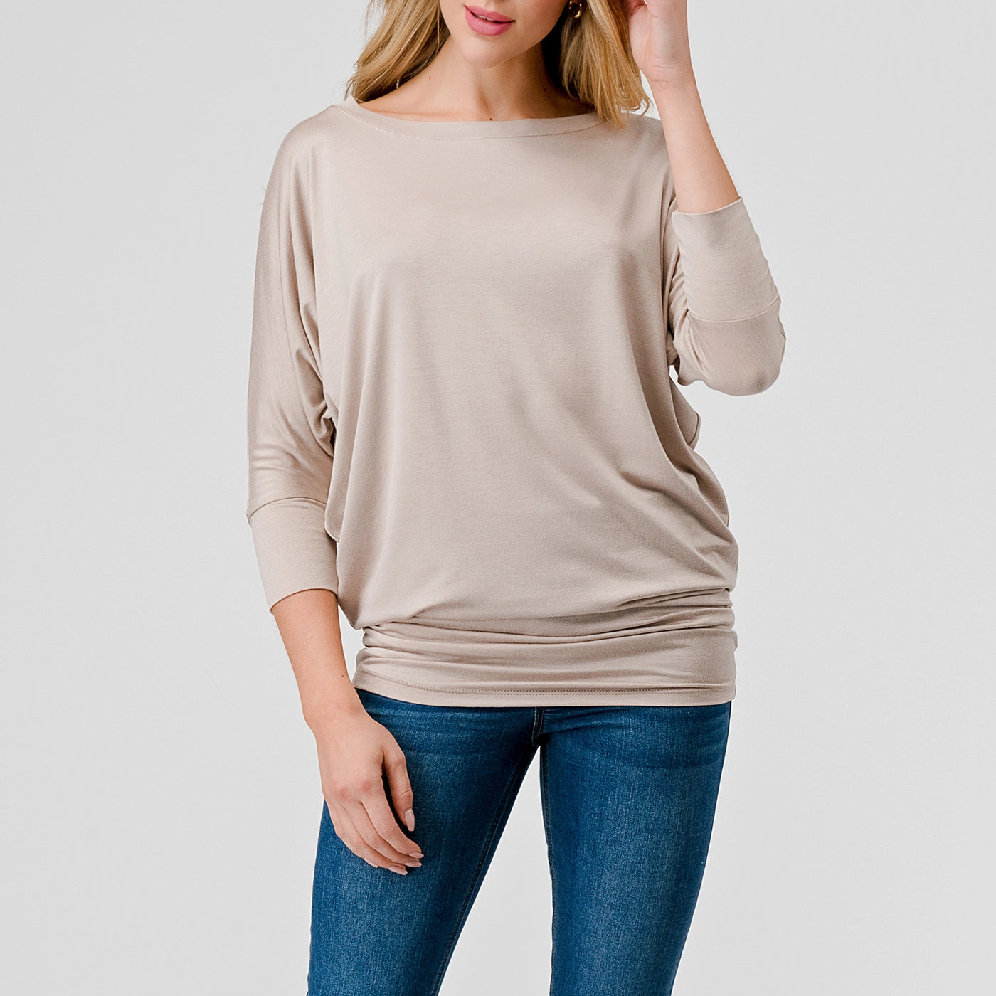 3/4 Dolman Sleeve Jersey Top - Light Taupe