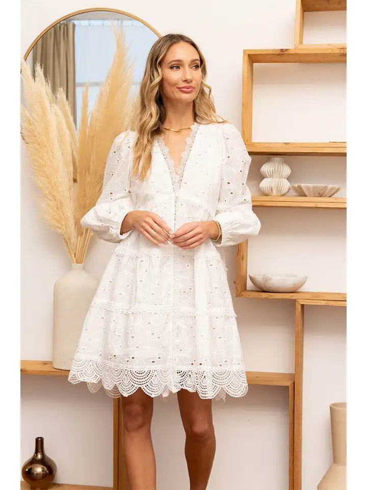 Floral Eyelet Tunic Dress with Lace Trims - Mama Said Boutique