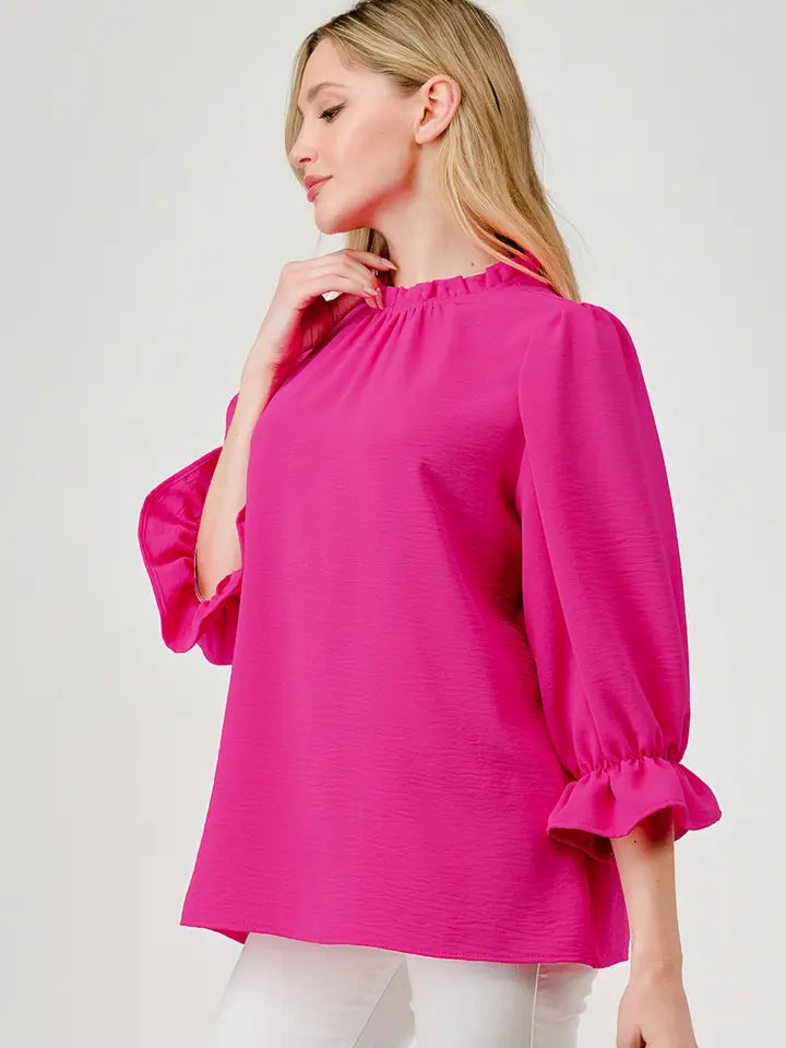 Paisley Ruffle Collar Neck 3/4 Sleeve Blouse - Mama Said Boutique