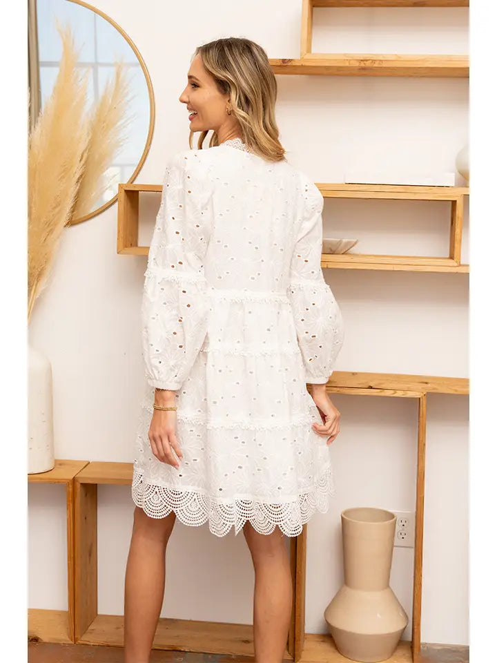 Floral Eyelet Tunic Dress with Lace Trims - Mama Said Boutique