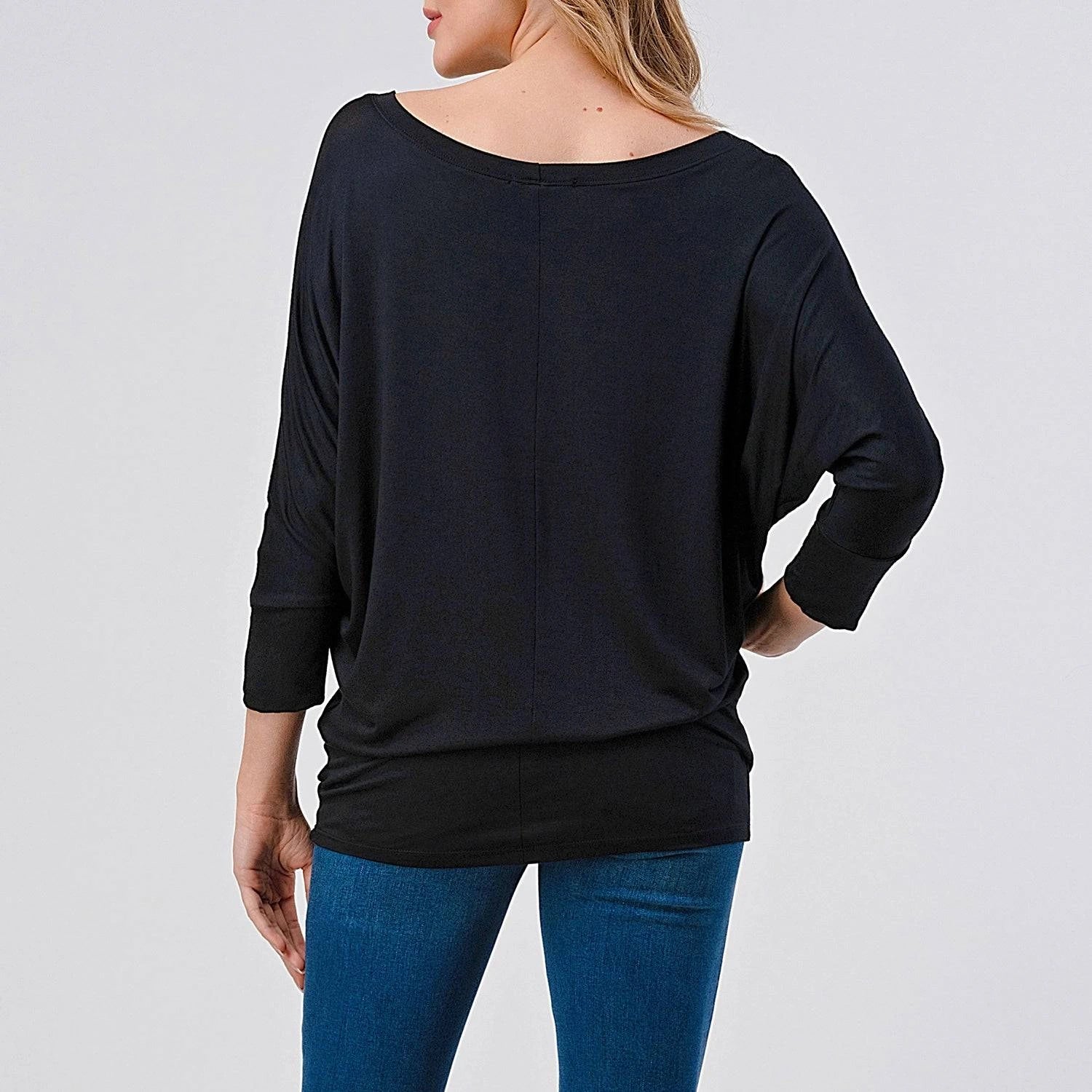 3/4 Dolman Sleeve Jersey Top - Black